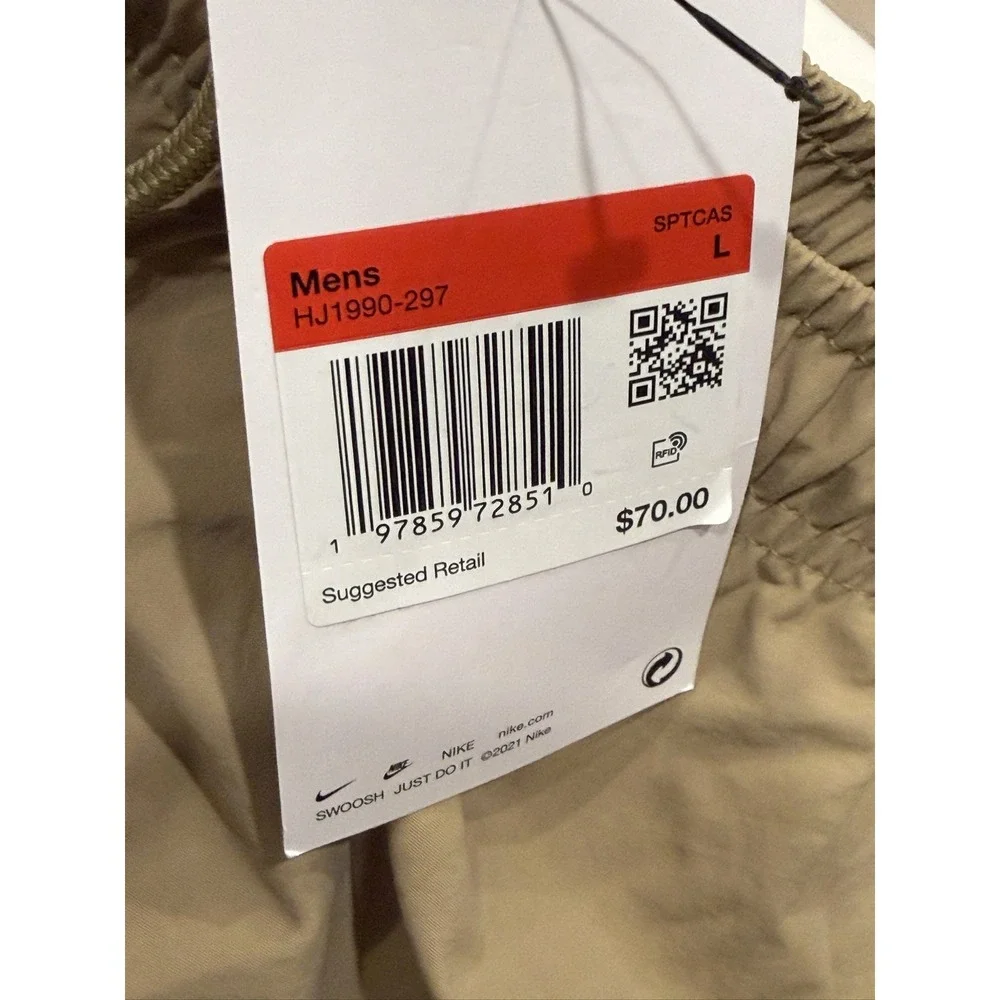 Nike Club Woven Cargo Pants HJ1990-297 Men's L Beige Lightweight Tapered